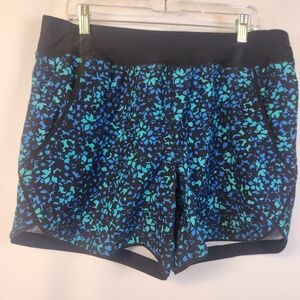 LANDS END 5" Board Shorts Swim Cover-up Shorts Blue Floral Sz 14 Surf Pool